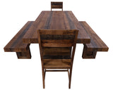 Solid Wood 5 Piece Dining Set With Texture - Table, Two Bench and Two Chairs - Golden Nile