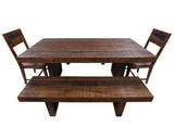 Solid Wood 5 Piece Dining Set With Texture - Table, Two Bench and Two Chairs - Golden Nile