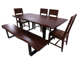 Solid Wood 6 Piece Dining Set With Metal Legs - Table, Bench and Four Chairs - Golden Nile