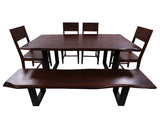 Solid Wood 6 Piece Dining Set With Metal Legs - Table, Bench and Four Chairs - Golden Nile