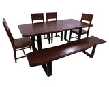 Solid Wood 6 Piece Dining Set With Metal Legs - Table, Bench and Four Chairs - Golden Nile