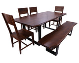 Solid Wood 6 Piece Dining Set With Metal Legs - Table, Bench and Four Chairs - Golden Nile