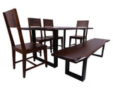 Solid Wood 6 Piece Dining Set With Metal Legs - Table, Bench and Four Chairs - Golden Nile