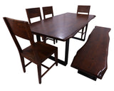 Solid Wood 6 Piece Dining Set With Metal Legs - Table, Bench and Four Chairs - Golden Nile