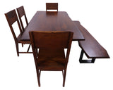 Solid Wood 6 Piece Dining Set With Metal Legs - Table, Bench and Four Chairs - Golden Nile