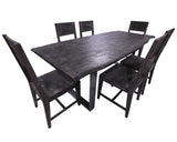 Grey Solid Wood 7 Piece Dining Set With Metal Legs - Table And Six Chairs - Golden Nile