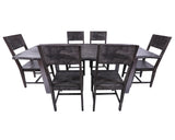 Grey Solid Wood 7 Piece Dining Set With Metal Legs - Table And Six Chairs - Golden Nile