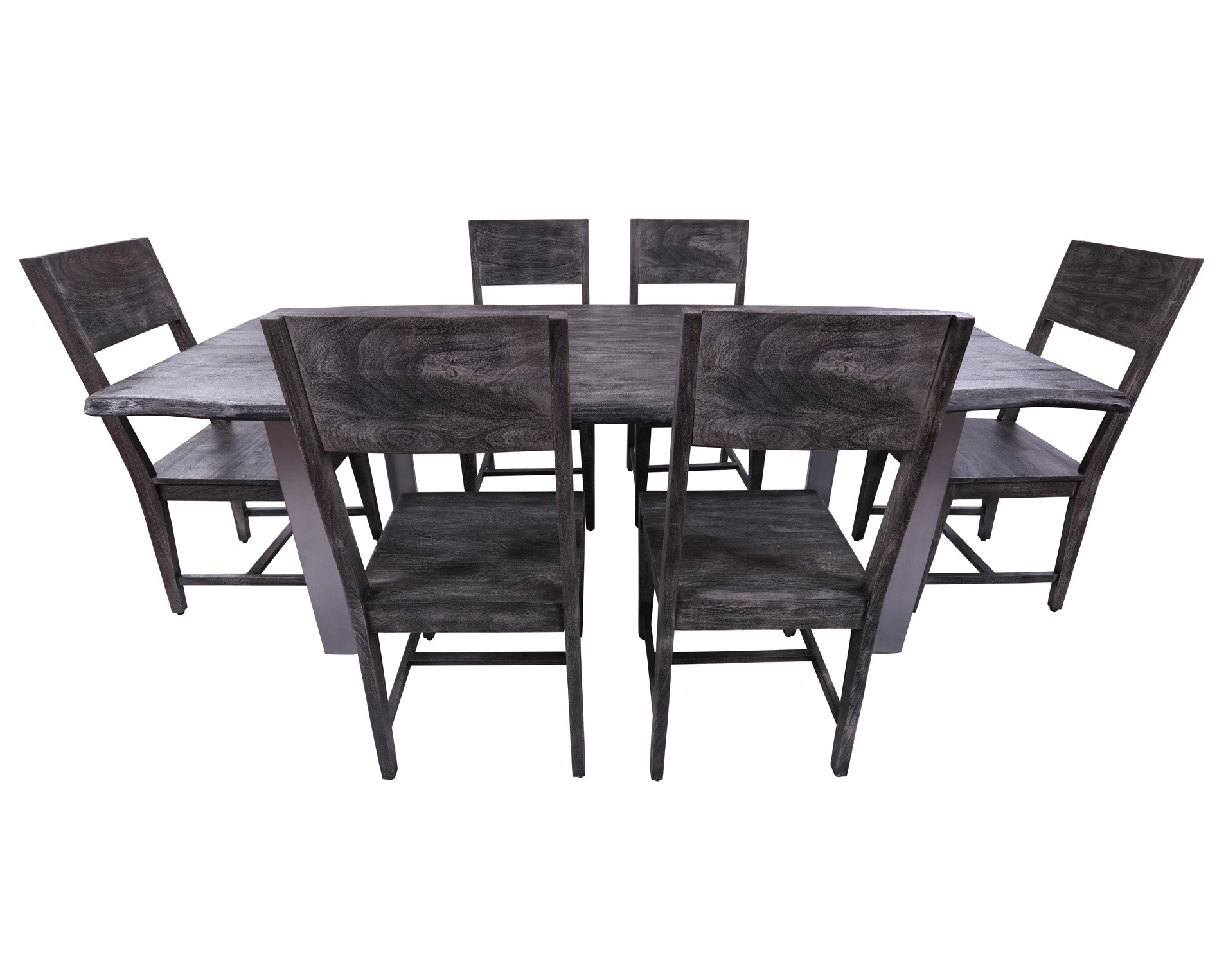 Grey Solid Wood 7 Piece Dining Set With Metal Legs - Table And Six Chairs - Golden Nile
