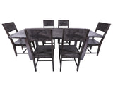 Grey Solid Wood 7 Piece Dining Set With Metal Legs - Table And Six Chairs - Golden Nile