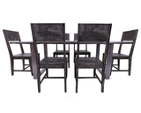 Grey Solid Wood 7 Piece Dining Set With Metal Legs - Table And Six Chairs - Golden Nile