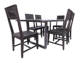 Grey Solid Wood 7 Piece Dining Set With Metal Legs - Table And Six Chairs - Golden Nile