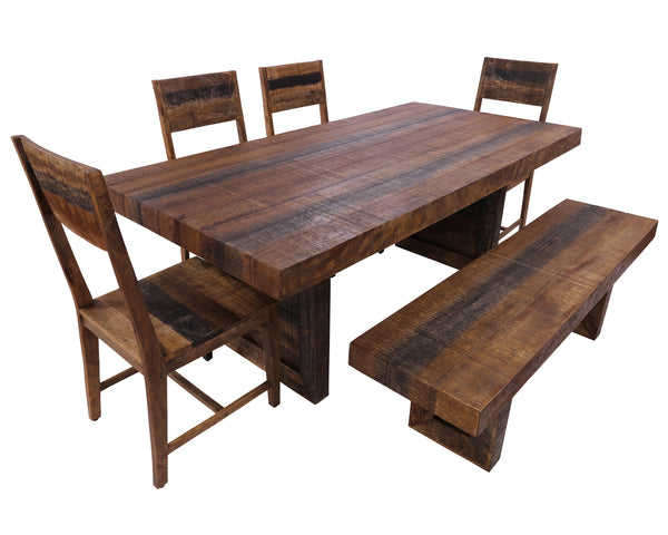 Solid Wood 6 Piece Dining Set With Texture - Table, Bench and Four Chairs - Golden Nile
