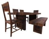 Solid Wood 6 Piece Dining Set With Texture - Table, Bench and Four Chairs - Golden Nile