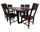 Solid Wood 7 Piece Dining Set With Metal Legs - Table And Six Chairs - Golden Nile