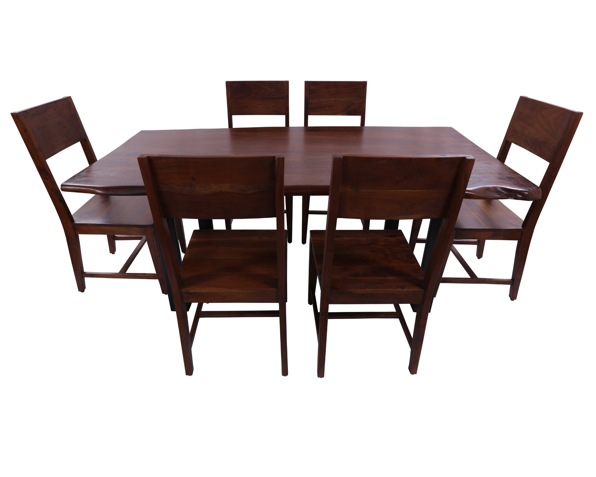 Solid Wood 7 Piece Dining Set With Metal Legs - Table And Six Chairs - Golden Nile