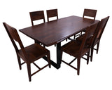 Solid Wood 7 Piece Dining Set With Metal Legs - Table And Six Chairs - Golden Nile