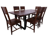 Solid Wood 7 Piece Dining Set With Metal Legs - Table And Six Chairs - Golden Nile