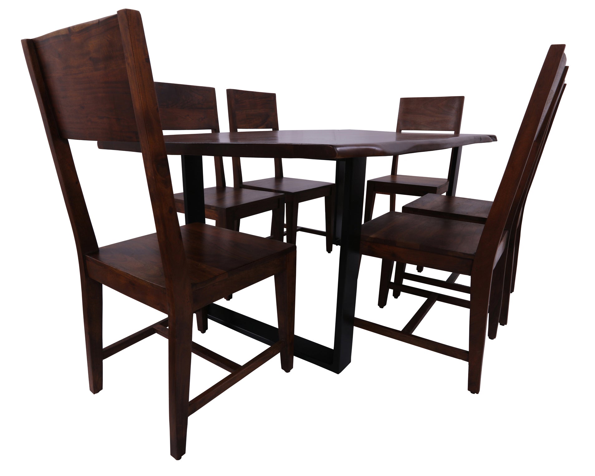 Solid Wood 7 Piece Dining Set With Metal Legs - Table And Six Chairs - Golden Nile