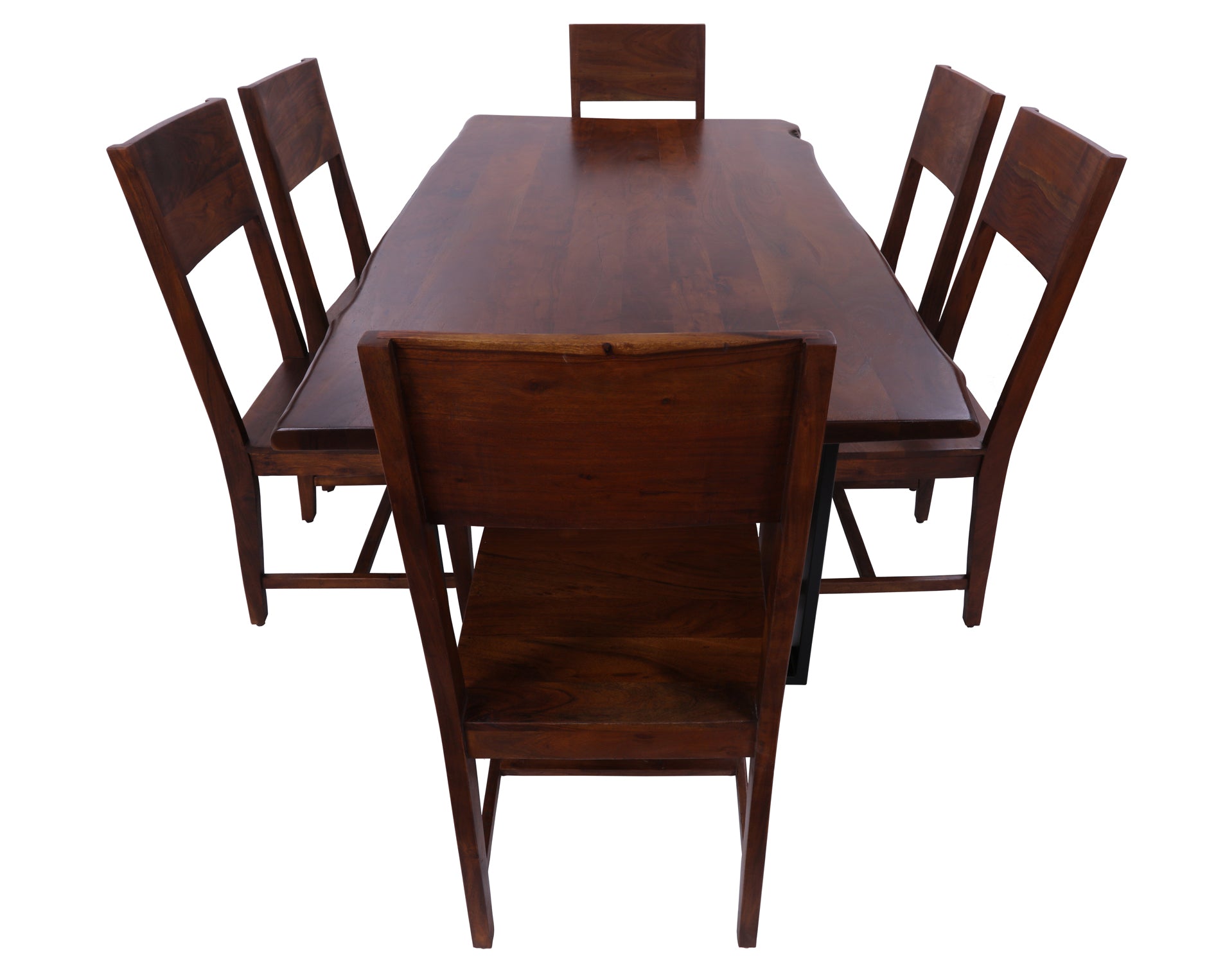 Solid Wood 7 Piece Dining Set With Metal Legs - Table And Six Chairs - Golden Nile