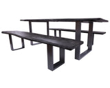 Grey Solid Wood 3 Piece Dining Set With Metal Legs - Table And Two Bench - Golden Nile