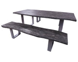 Grey Solid Wood 3 Piece Dining Set With Metal Legs - Table And Two Bench - Golden Nile