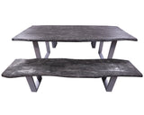 Grey Solid Wood 3 Piece Dining Set With Metal Legs - Table And Two Bench - Golden Nile