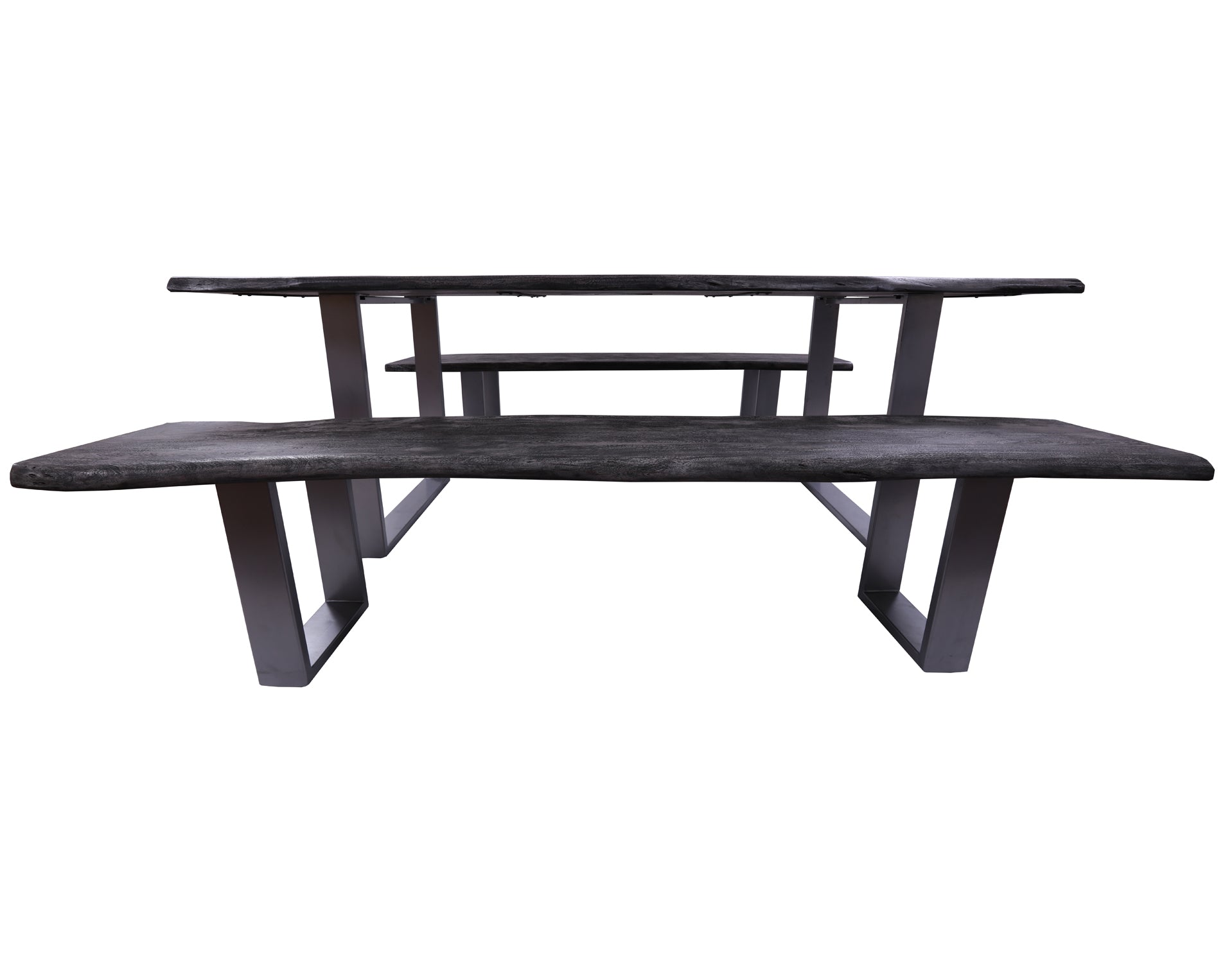 Grey Solid Wood 3 Piece Dining Set With Metal Legs - Table And Two Bench - Golden Nile