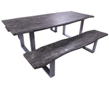 Grey Solid Wood 3 Piece Dining Set With Metal Legs - Table And Two Bench - Golden Nile