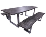 Grey Solid Wood 3 Piece Dining Set With Metal Legs - Table And Two Bench - Golden Nile