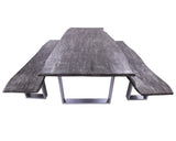 Grey Solid Wood 3 Piece Dining Set With Metal Legs - Table And Two Bench - Golden Nile