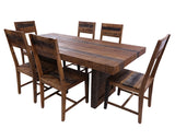 Solid Wood 7 Piece Dining Set With Texture - Table And Six Chairs - Golden Nile