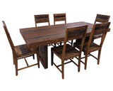 Solid Wood 7 Piece Dining Set With Texture - Table And Six Chairs - Golden Nile