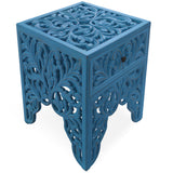 Reclaimed Wood Handcarved Floral Nightstand - Golden Nile