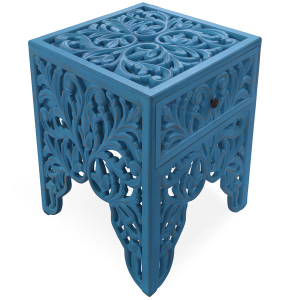 Reclaimed Wood Handcarved Floral Nightstand - Golden Nile