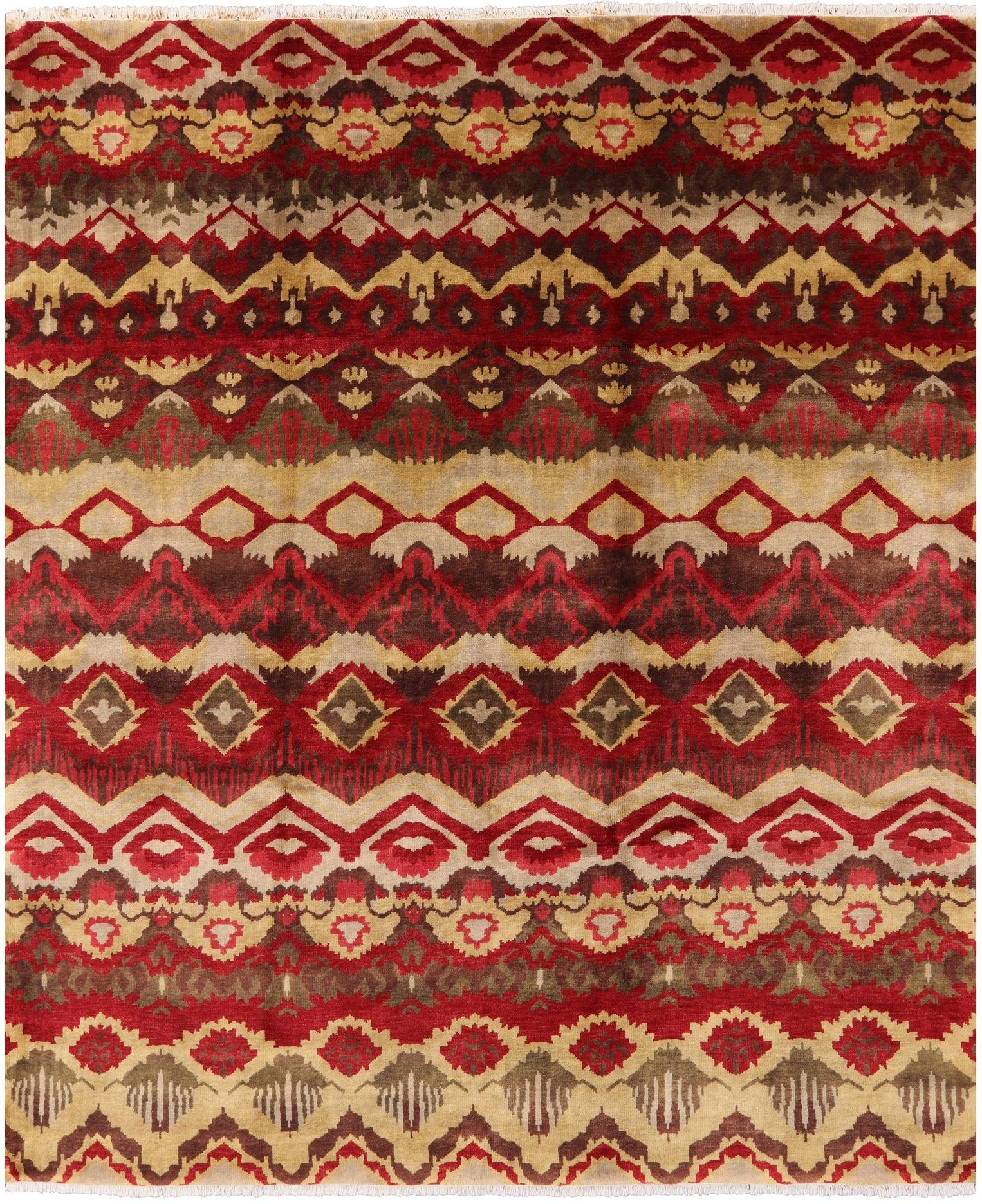 Ikat Hand Knotted Wool Area Rug - 8' 2" X 9' 9" - Golden Nile