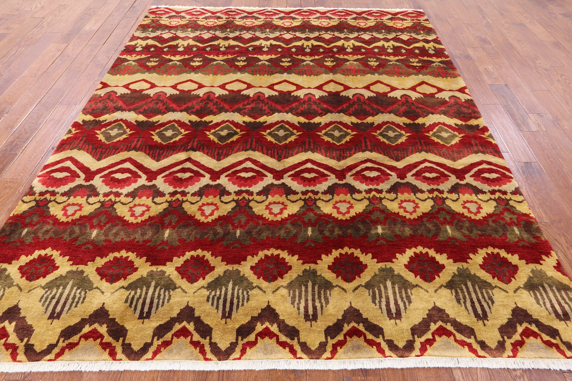 Ikat Hand Knotted Wool Area Rug - 8' 2" X 9' 9" - Golden Nile