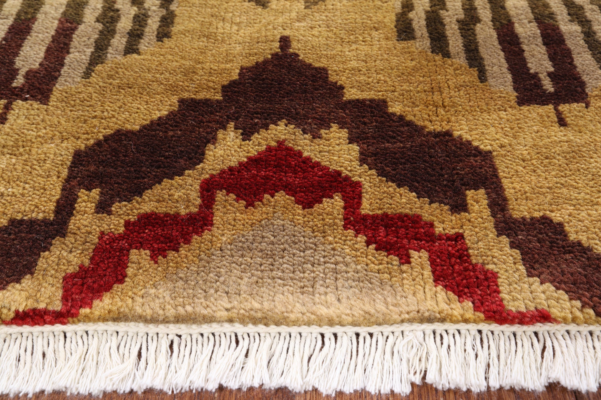 Ikat Hand Knotted Wool Area Rug - 8' 2" X 9' 9" - Golden Nile