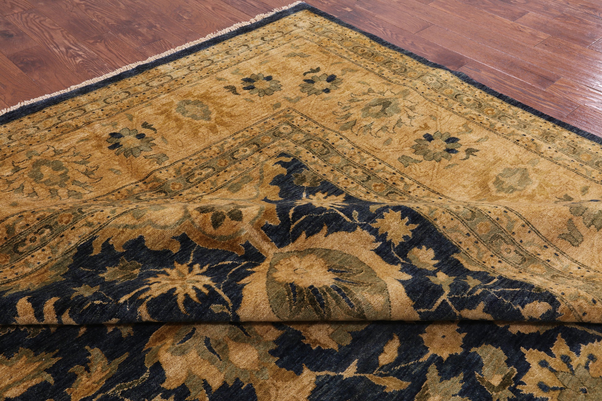 Blue Peshawar Hand Knotted Wool Rug - 12' 1" X 15' 2" - Golden Nile