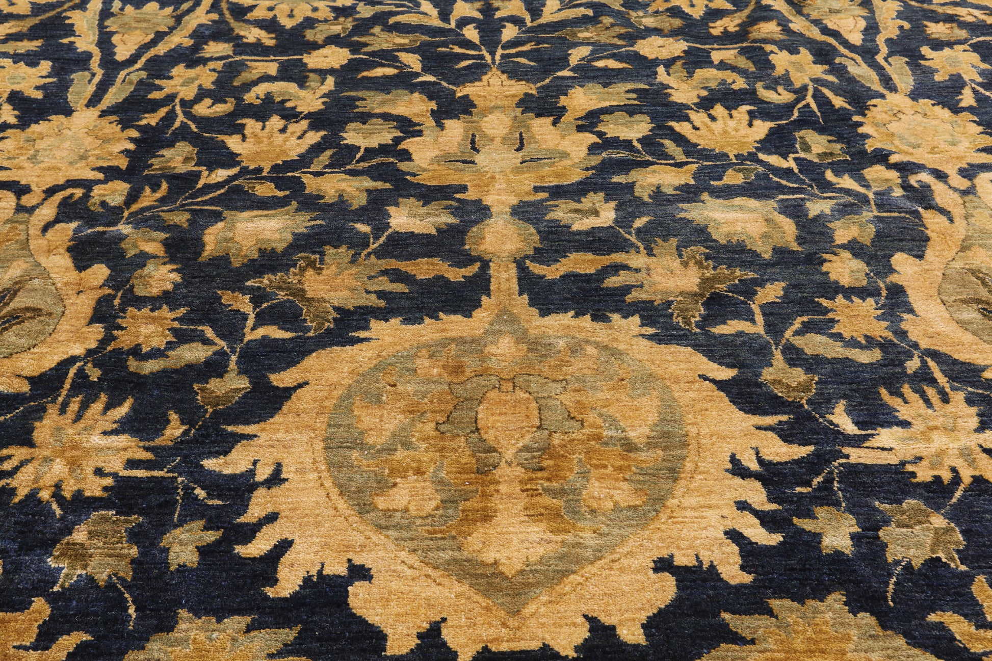Blue Peshawar Hand Knotted Wool Rug - 12' 1" X 15' 2" - Golden Nile