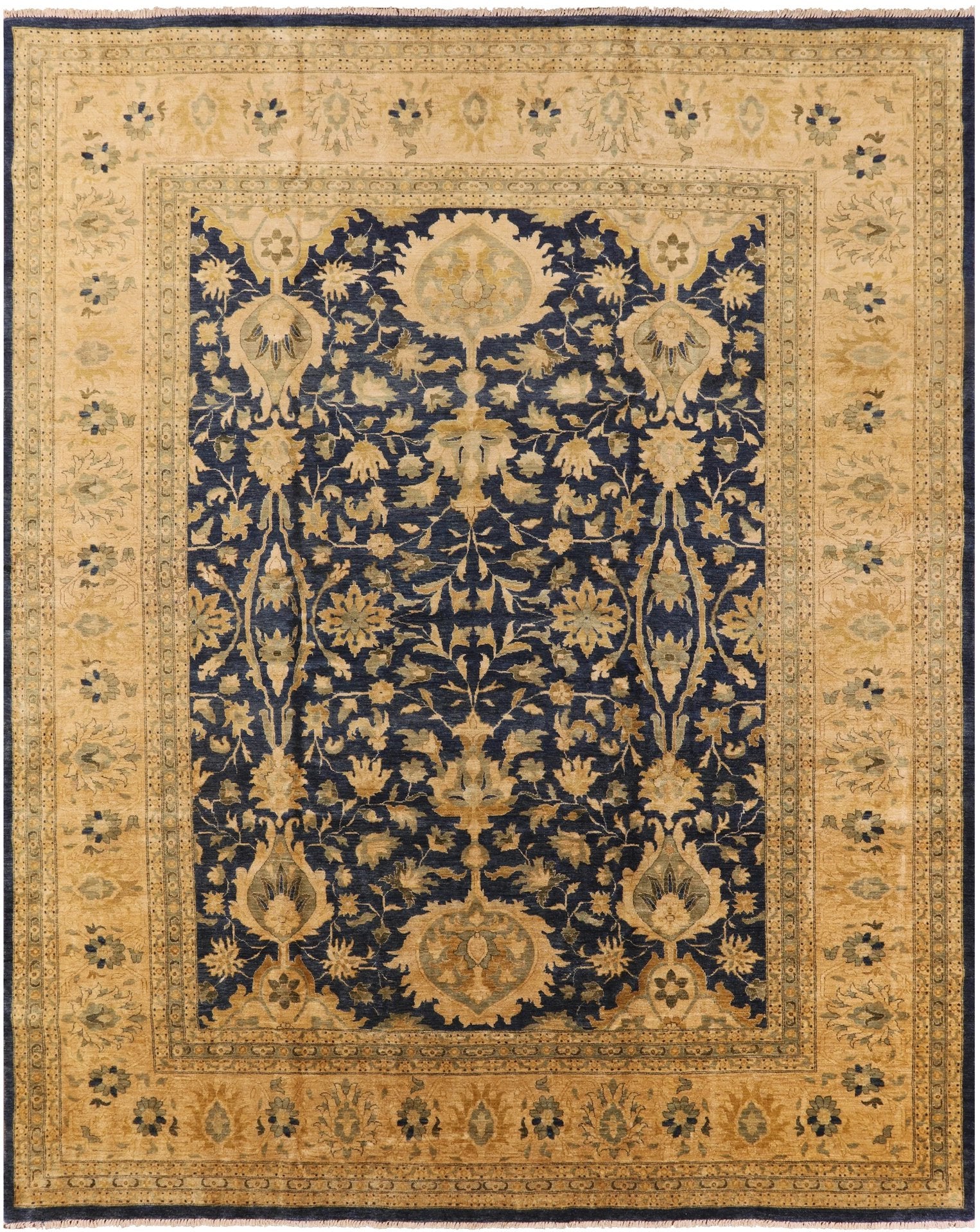 Blue Peshawar Hand Knotted Wool Rug - 12' 1" X 15' 2" - Golden Nile