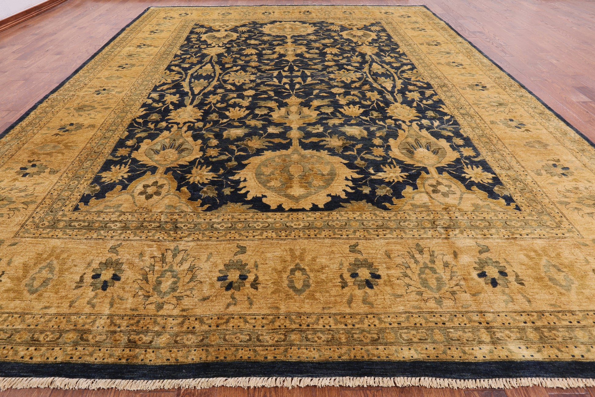 Blue Peshawar Hand Knotted Wool Rug - 12' 1" X 15' 2" - Golden Nile