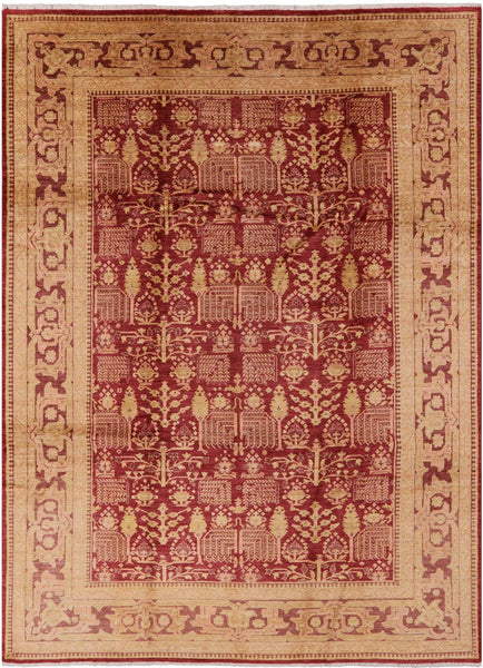 Red Peshawar Hand Knotted Rug - 8' 10" X 12' 5" - Golden Nile