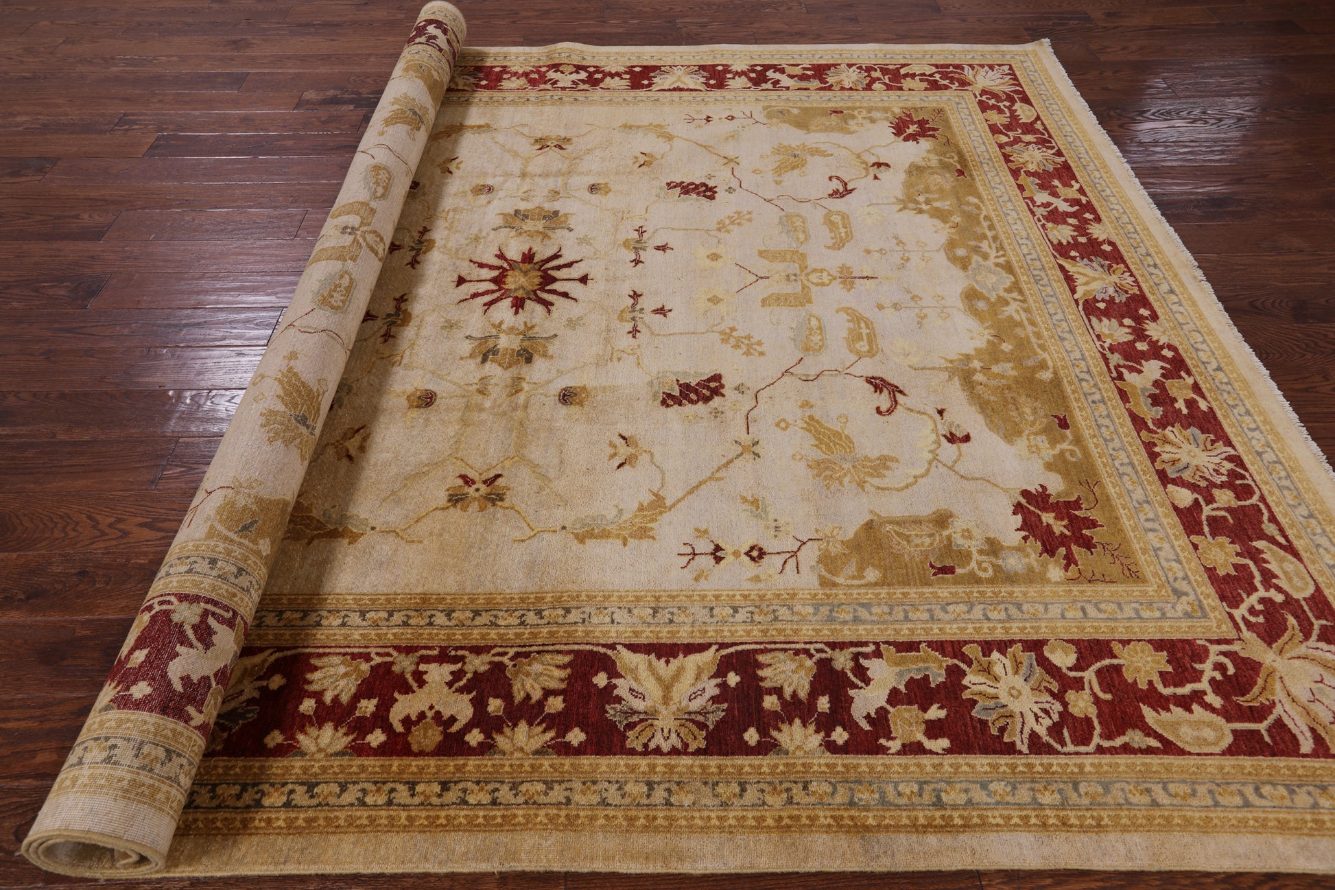 Ivory Chobi Peshawar Handmade Wool Rug - 8' 1" X 10' 1" - Golden Nile