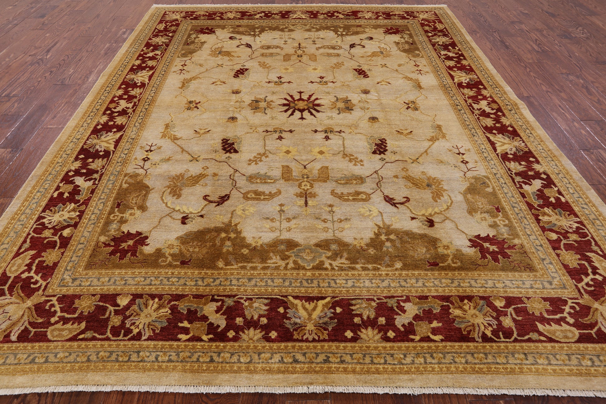 Ivory Chobi Peshawar Handmade Wool Rug - 8' 1" X 10' 1" - Golden Nile