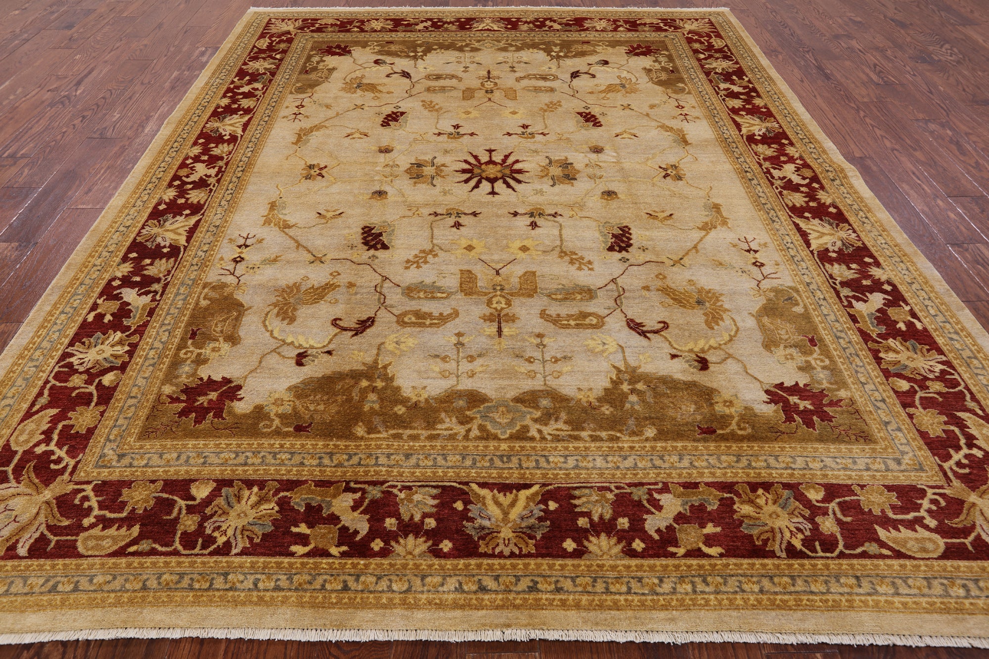 Ivory Chobi Peshawar Handmade Wool Rug - 8' 1" X 10' 1" - Golden Nile