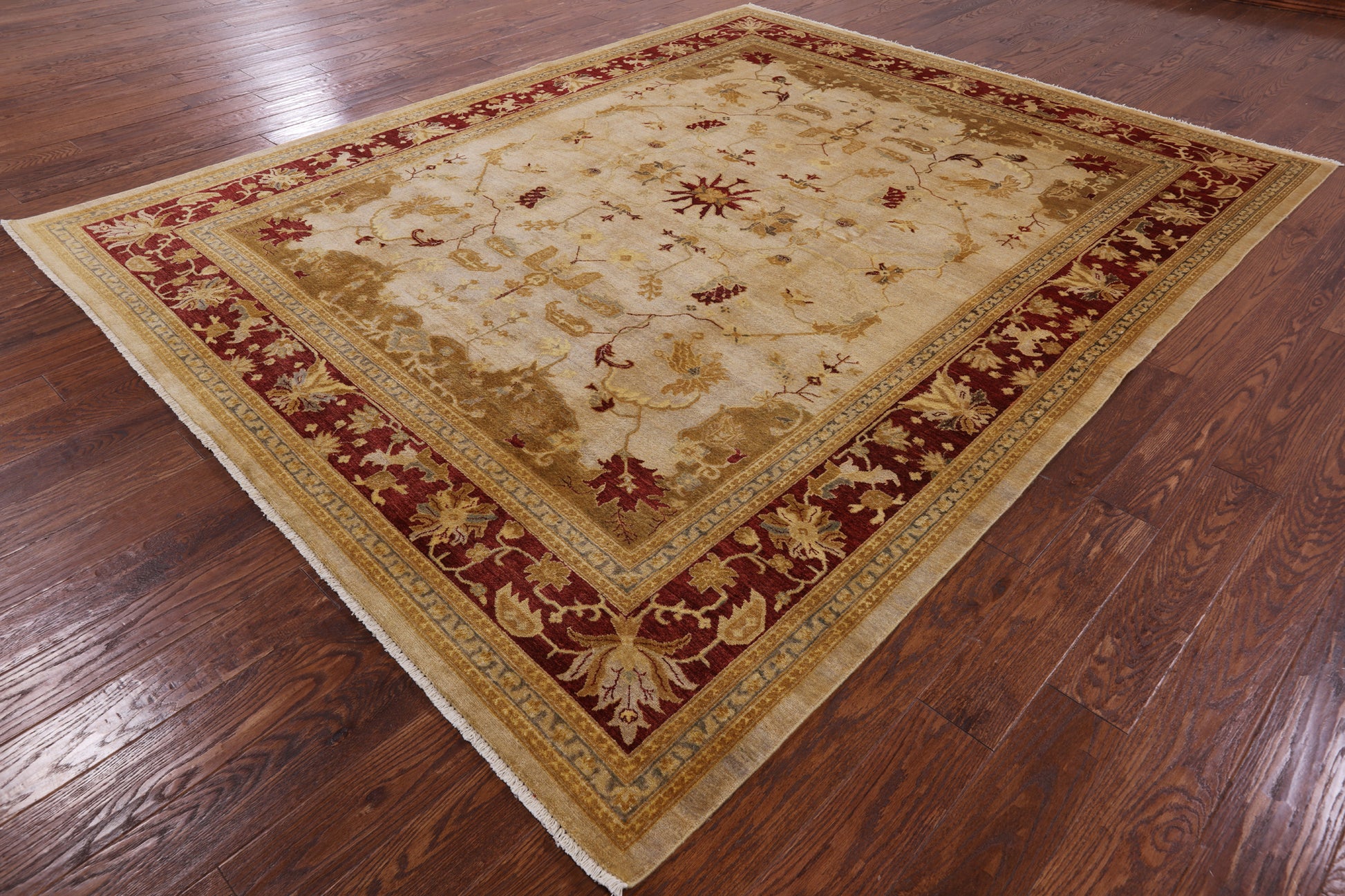 Ivory Chobi Peshawar Handmade Wool Rug - 8' 1" X 10' 1" - Golden Nile