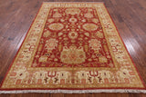 Red Peshawar Hand Knotted Wool Rug - 6' 3" X 8' 8" - Golden Nile
