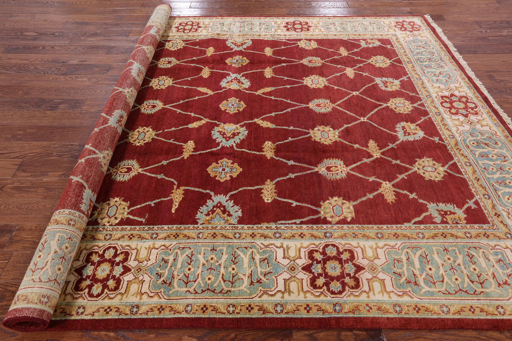 Red Peshawar Handmade Wool Rug - 8' 1" X 10' 0" - Golden Nile
