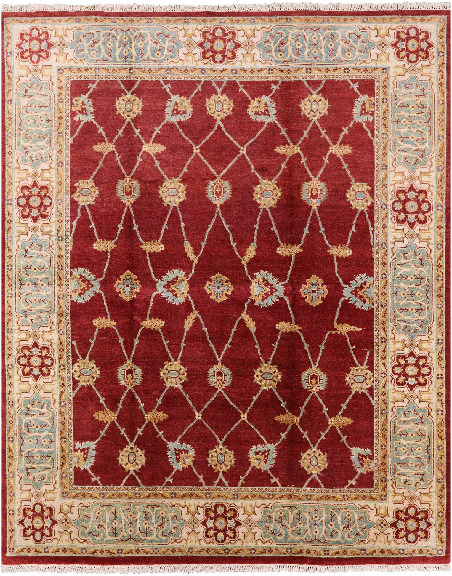 Red Peshawar Handmade Wool Rug - 8' 1" X 10' 0" - Golden Nile