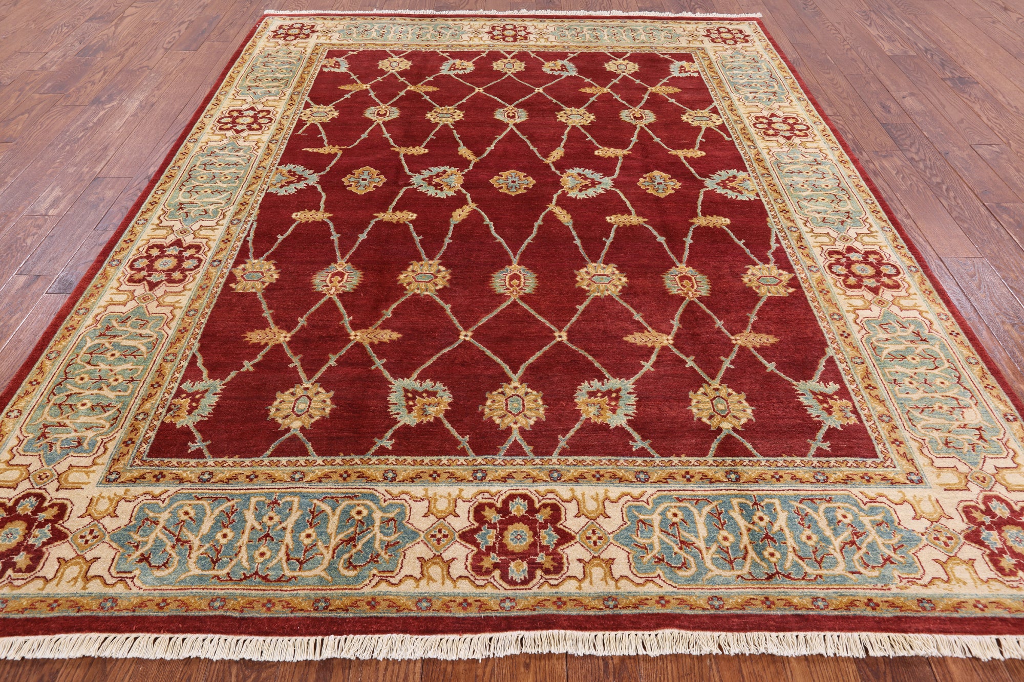 Red Peshawar Handmade Wool Rug - 8' 1" X 10' 0" - Golden Nile